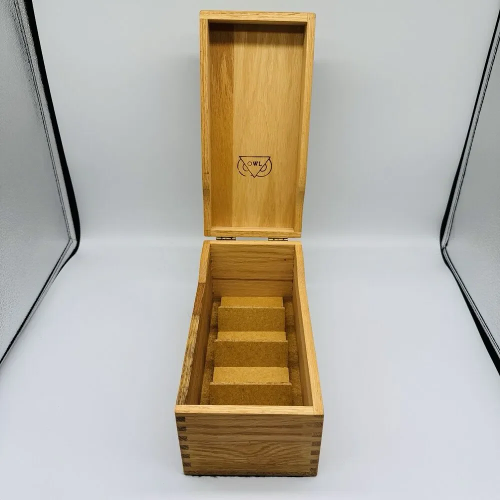Vintage OWL Solid Oak Wood Recipe Box Index Card File Dovetail Large 1960’s Rare